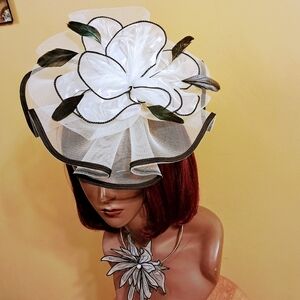 2PC FASCINATOR SPECIAL OCCASIONS BLACK/WHITE REMOVABLE HEADBAND, NECKLACE EXTRA